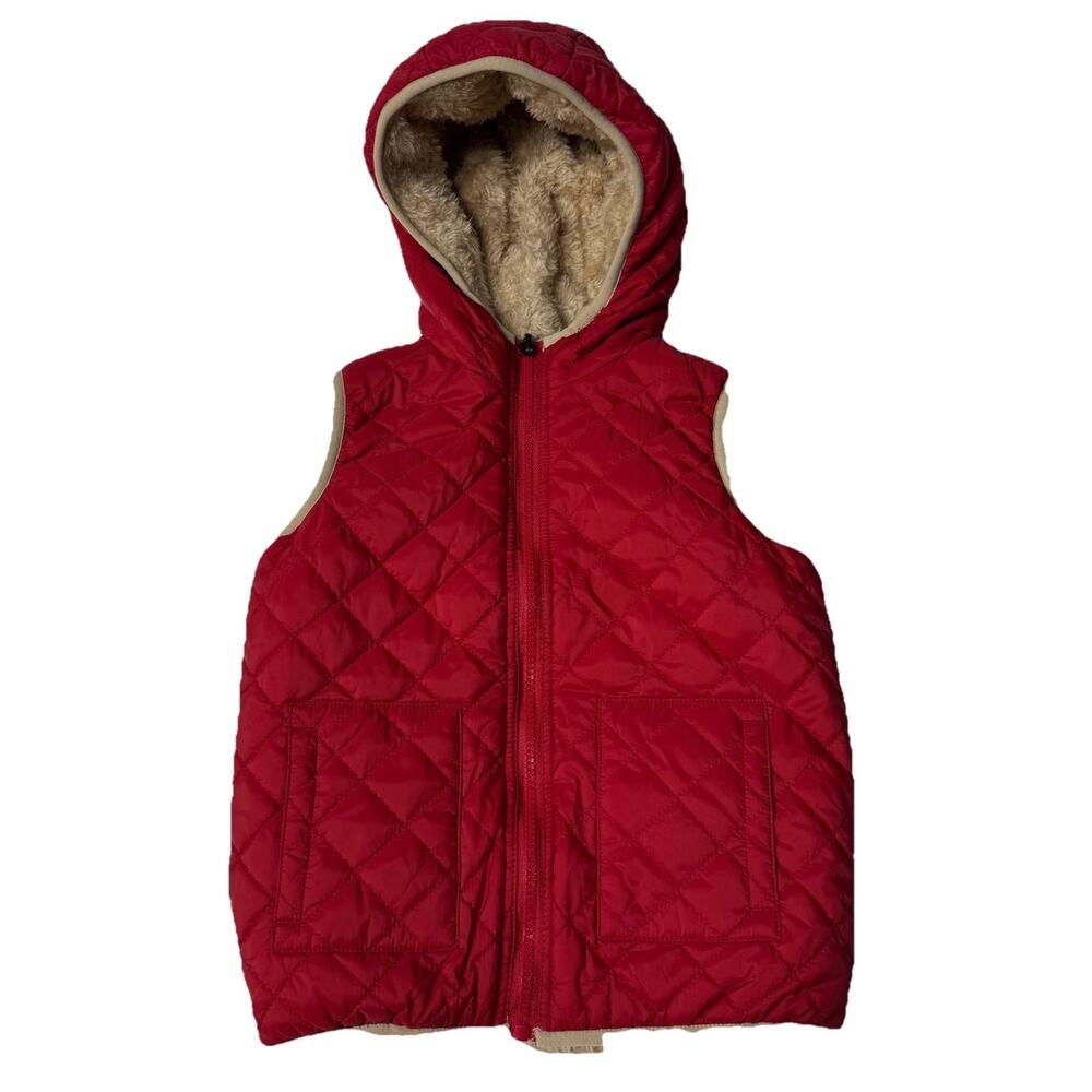 Zyia Active Girls Quilted Hooded Vest Size 4/5 Red Sherpa‎ Lined Zip Up